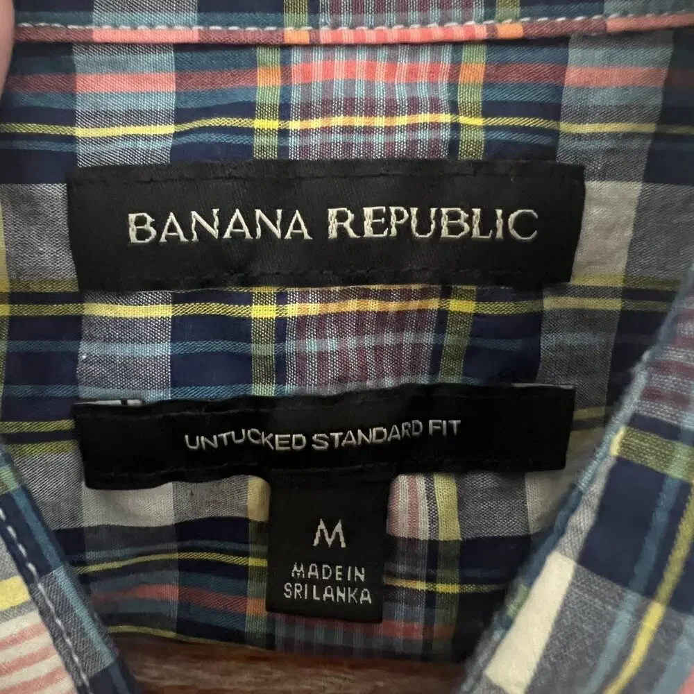 Banana Republic Shirt Men Medium Multi Check Button Up Luxe Flannel Preppy Grant